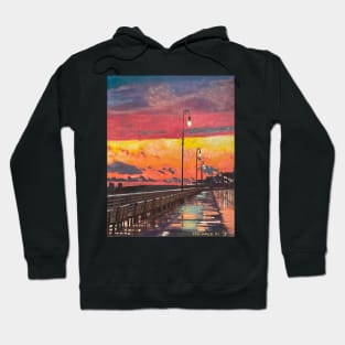 Long Beach Boardwalk at Dusk after the Rain Hoodie